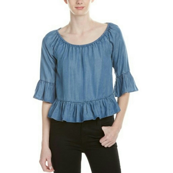 Walter Baker Off the Shoulder Thin Denim Top - Picture 1 of 12